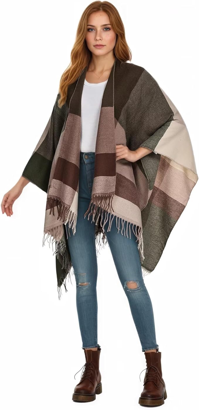 HOLDINA Women's Winter Shawl Wrap for Women–Warm Ponchos with Tassels,Christmas Gift for Mom & Older Women