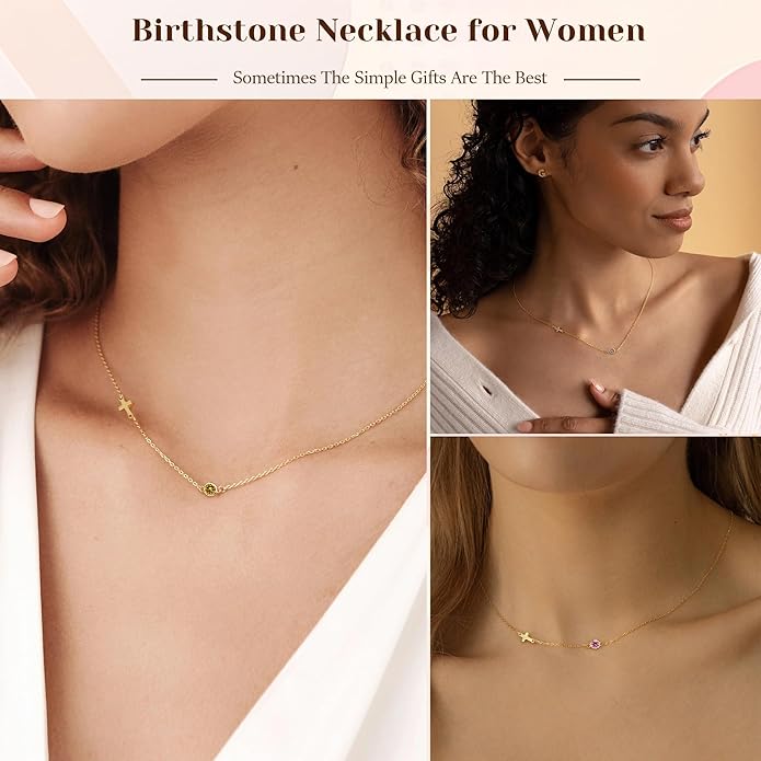 Gold Cross Necklaces for Women, 1-12 Birthstone Necklace Stocking Stuffers for Her Faith Confirmation Gifts for Teen Girls Virgin Mary Necklace Gifts for Christians Birthday Baptism Religious Jewelry