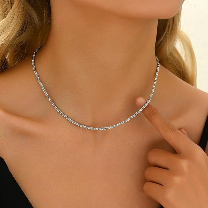 Gold Chain Necklace for Women Dainty 18K Gold Plated Thin Satellite Beaded Turquoise Necklace Simple Gold Boho Jewelry