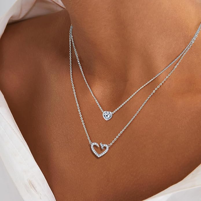 Copper Alloy 14K Gold Plated | 14K Platinum Plated Necklace for Women Double Layer Pendant Necklace Fashionable Multi-Layer Jewelry