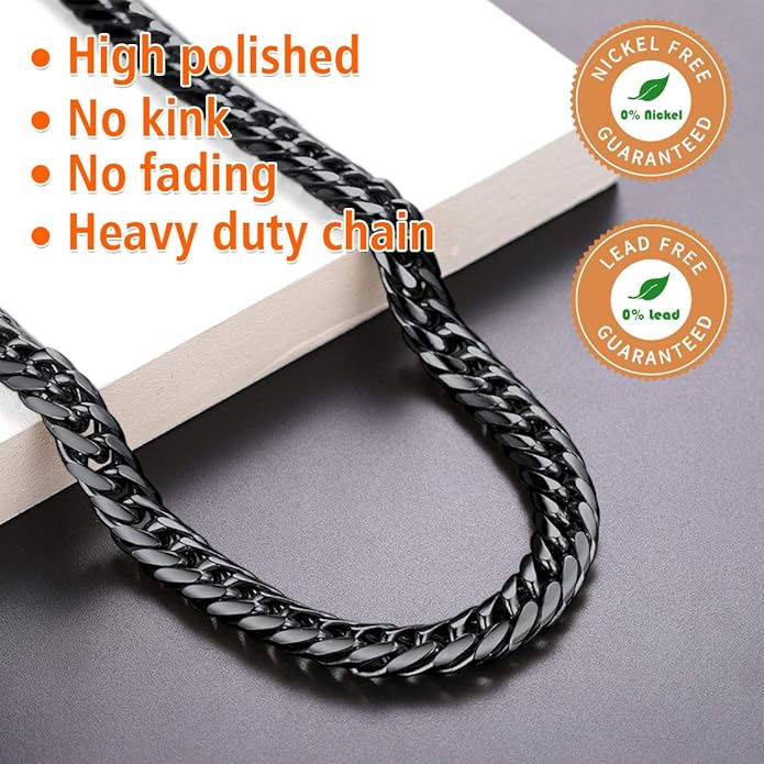 FindChic Men Curb Chain Necklace 18K Gold Plated/Stainless Steel/Black Chunky Double Tight Cuban Link Hip Hop Neck Chains for Men Boys 3.5MM/5MM/6MM/7MM/9MM/12MM 14''-30'' 8 Length Options (Send Gift Box)