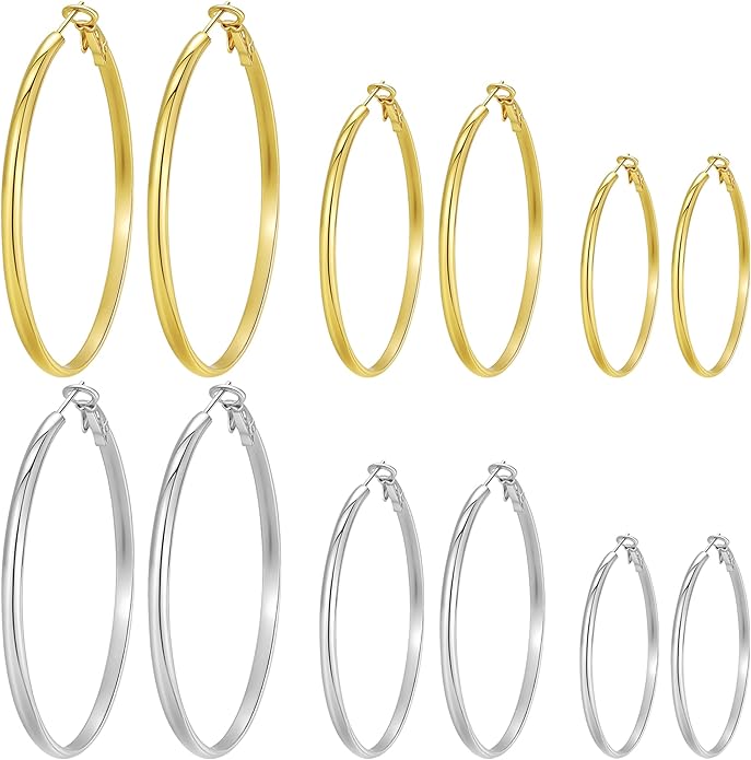 Gold Silver Plated Hoop Earrings for Women Hypoallergenic Stainless Steel Gold Hoops Earrings Lightweight Large Small Hoop Earrings Set