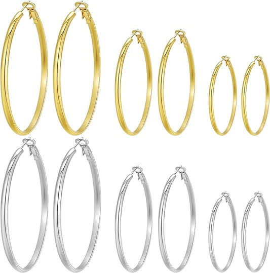 Gold Silver Plated Hoop Earrings for Women Hypoallergenic Stainless Steel Gold Hoops Earrings Lightweight Large Small Hoop Earrings Set