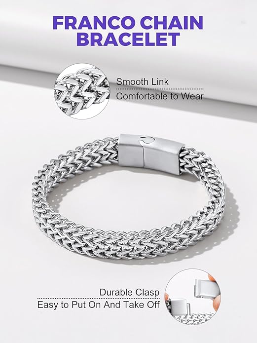 Richsteel Bracelets for Men 6mm/10mm/12mm Width Stainless Steel With Sturdy Clasp Franco Curb Chain Mens Bracelet 7.4/8.2/9 Inches Length