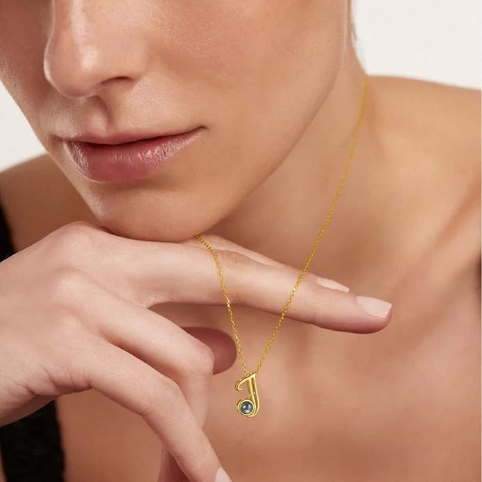 Custom4U Personalized Initial Picture Necklace for Women, Projection Necklace with Picture Inside, Gold/Silver Letter Pendant Necklace, Custom Photo Gifts for Mom Wife Birthday Valentines