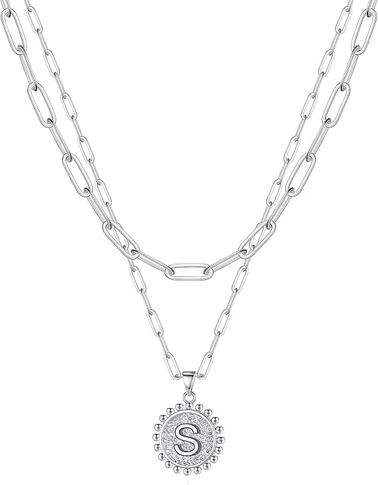 Ursteel Layered Initial Necklaces for Women, 14K-Gold-Plated Dainty Layering Paperclip Chain Necklaces for Women Jewelry