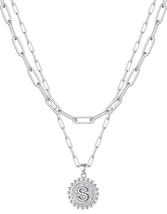 Ursteel Layered Initial Necklaces for Women, 14K-Gold-Plated Dainty Layering Paperclip Chain Necklaces for Women Jewelry