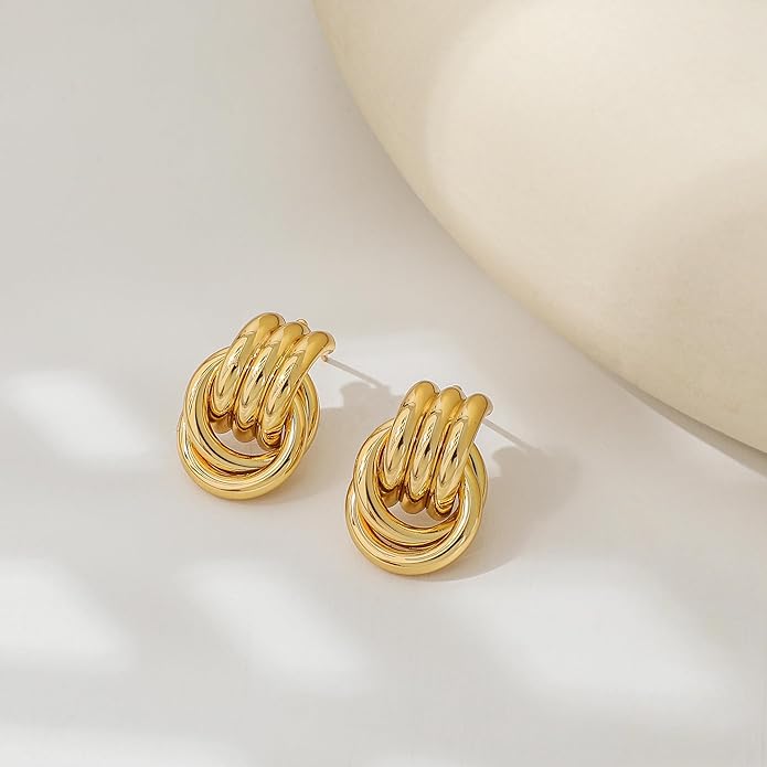 SHERLOVE Stocking Stuffers for Women Chunky Gold Knot Dangle Drop Earrings Trendy Statement Earrings Hypoallergenic Lightweight Gold Jewelry Women Christmas Gifts