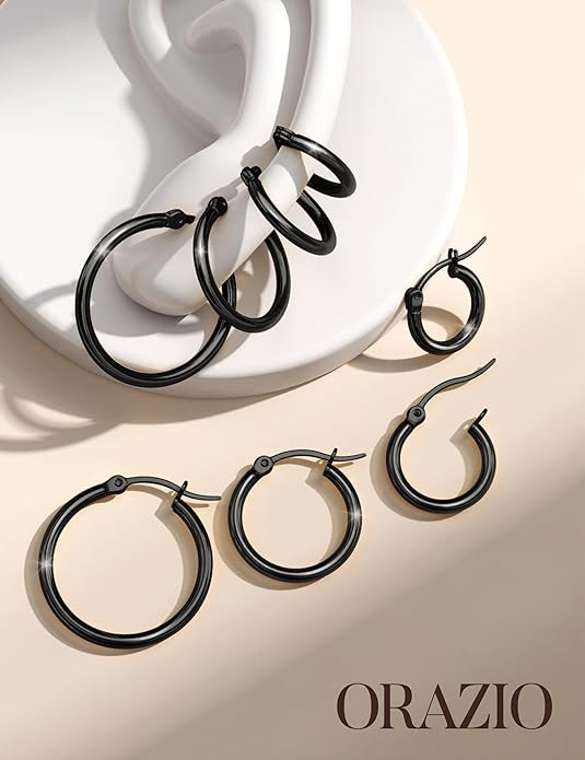 ORAZIO 4 Pairs Stainless Steel Hoop Earrings Set Cute Huggie Earrings for Women,10MM-20MM
