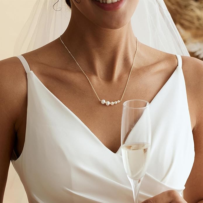 Gold Pearl Necklaces for Women Trendy, 14K Gold Plated Dainty Necklace Simple Layered Pearl Necklaces for Women Trendy Wedding Birthday Jewelry