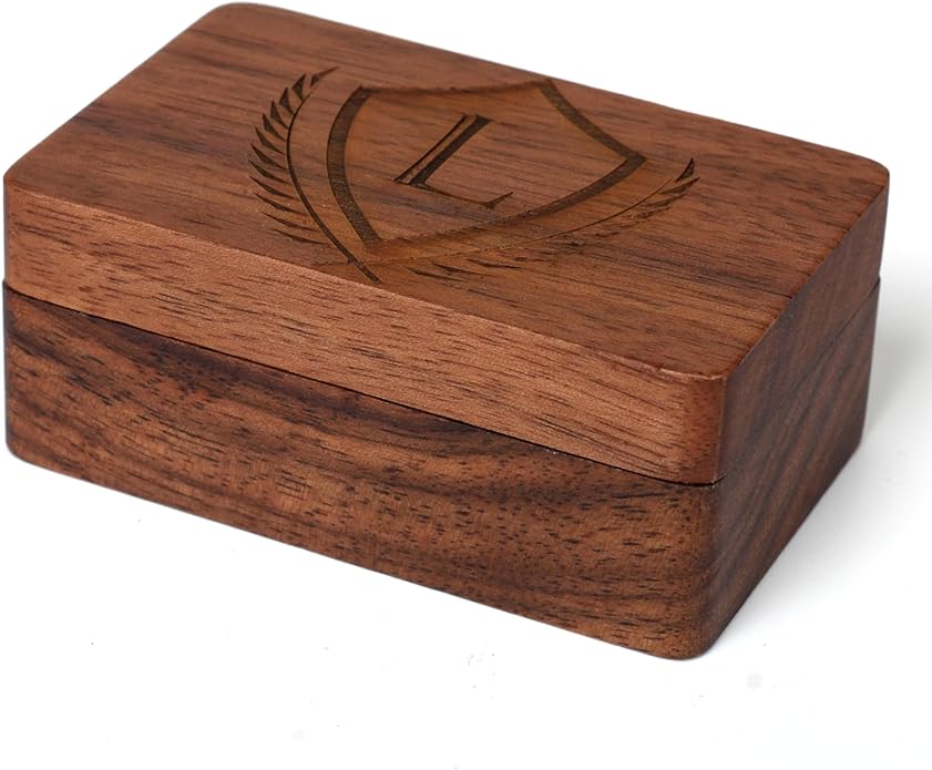 Mens Initial Cufflinks and Tie Clip A-Z Alphabet Letter Black Stainless Cuff Links Tie Bar with Engraved Walnut Wood Box Groom Groomsman Wedding Set