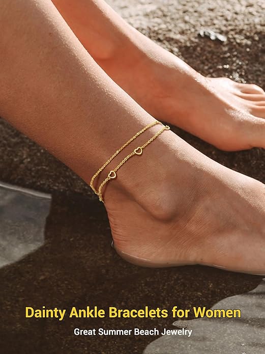 PROSTEEL Stainless Steel Chain Anklets for Women, Silver/Gold Tone, Ankle Bracelets Hypoallergenic, 8-10.5 Inch Adjustable, Come with Box