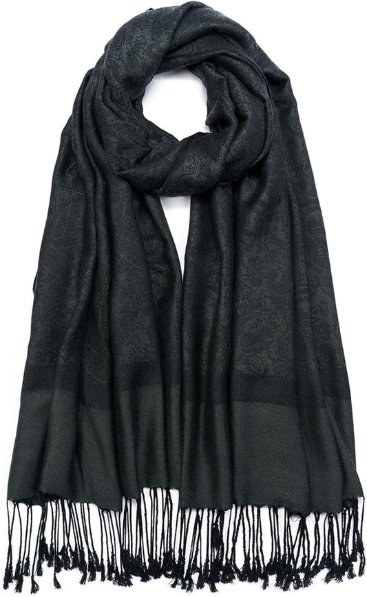 QIUTIMIY Paisley Pashmina Shawl Wrap Women Reversible Vintage Jacquard Pashmina Rave Scarf with Fringe for Evening, Wedding
