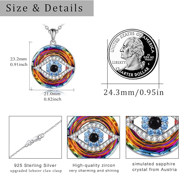 WINNICACA Sterling Silver Evil Eye Necklace Protection Crystal Pendant for Women Good Luck Vintage Evil Eye Pendant Jewelry Birthday Gifts for Women Friend Female