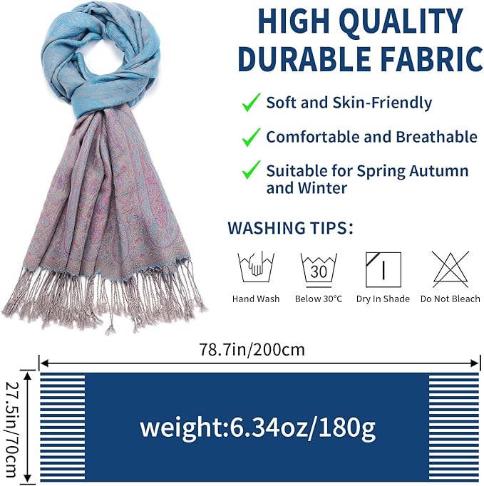 QIUTIMIY Paisley Pashmina Shawl Wrap Women Reversible Vintage Jacquard Pashmina Rave Scarf with Fringe for Evening, Wedding