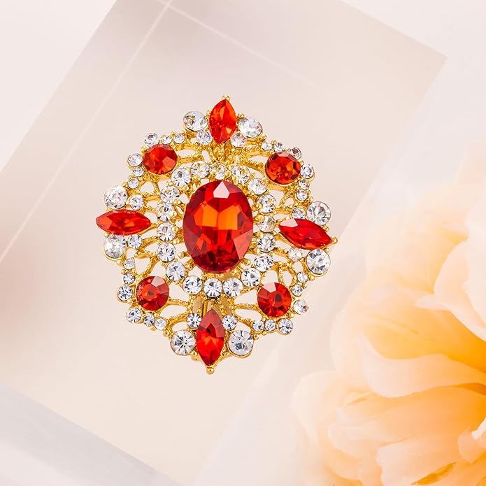 LAXPICOL Vintage Clear Austrian Crystal Brooch Pin for Women Elegant Wedding Bridal Brooches Broach Pin 1.69"*1.39"