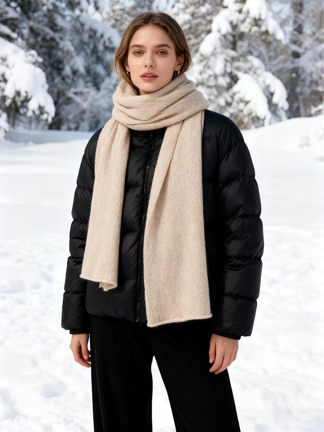 WASALUYA 100% Cashmere Scarf for Women - Knitted Lightweight Travel Wrap, Soft Large Shawl, 71x24 Inches, Luxury Gift