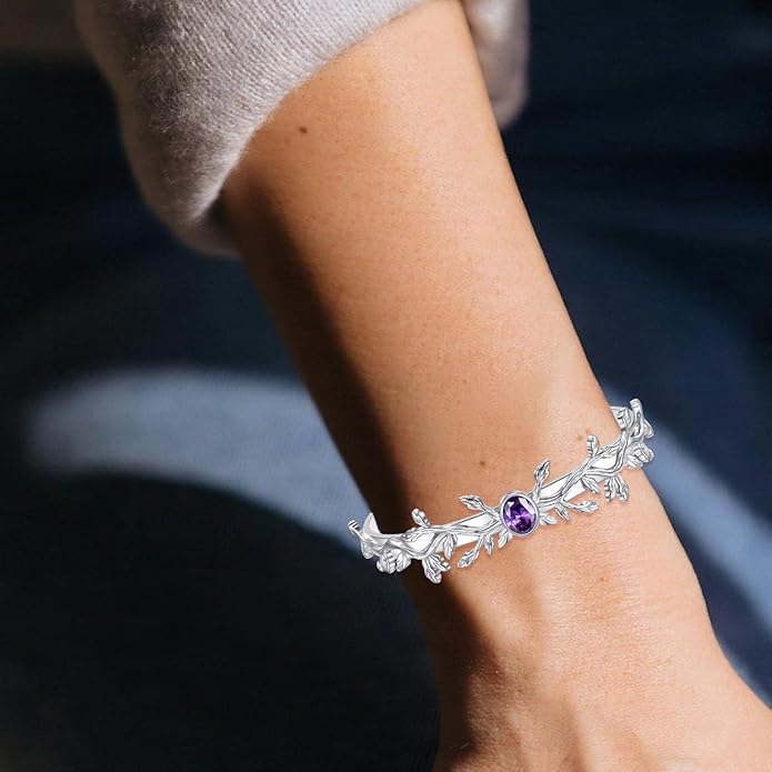 Amethyst Wild Vine Cuff Bracelet for Women, Sterling Silver Adjustable Bohemian Bangle, February Birthstone Gift for Her Purple Crystal Healing Jewelry