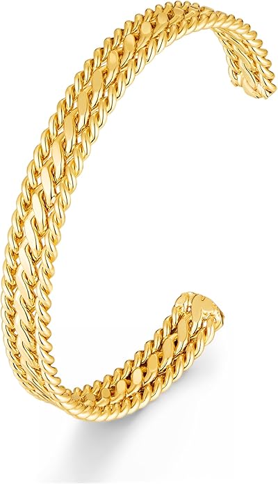 VEDAIM Two Tone Bracelet for Women Braided Twisted Cuff Bracelet Gold Silver Mixed Metal Statement Bracelet Adjustable Jewelry