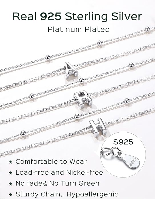ChicSilver Ankle Bracelets for Women Waterproof, 925 Sterling Silver Initial Anklets for Women, Adjustable Dainty Layered Anklet Beach Jewelry for Women Mom Wife Friend