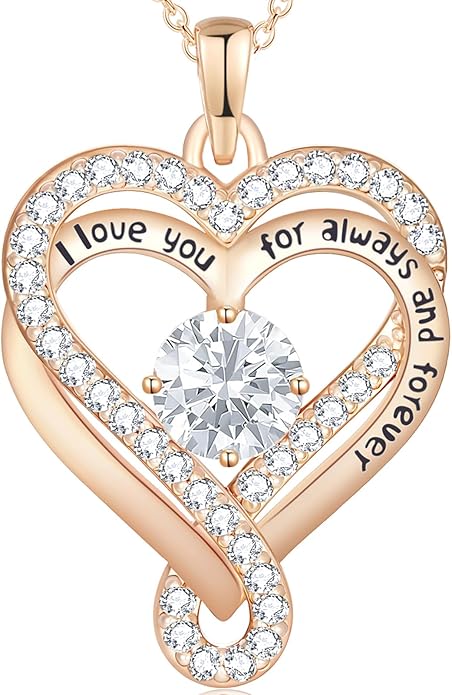 Birthstone Heart Necklaces for Women, Infinity Pendent S925 Sterling Silver Jewelry for Women, Wedding Anniversary, Birthday Mother’s Day Gifts for Mom, Mother, Wife, Girlfriend