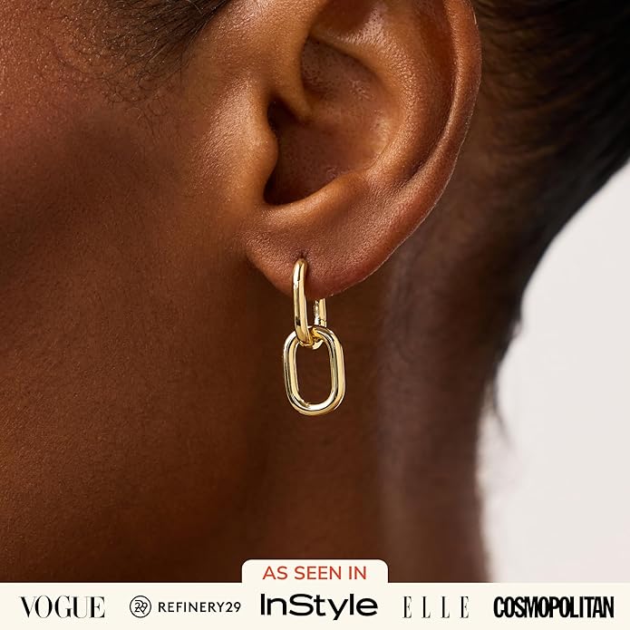 Ana Luisa Ash Double Hoop Earrings for Women - 14K Gold Plated, Silver & Two-Tone Drop Dangle Hoop Earring - Trendy Paperclip Link Huggie Hoop - Hypoallergenic, Water-Resistant & Tarnish-Free Jewelry