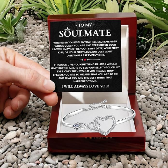 To My Soulmate Bracelet, Soulmate Bracelet For Women, Soulmate's Jewelry Gift From Boyfriend Husband Friend With Message Card And Box Meaning, Valentine Gifts For Her, Birthday Christmas Gifts