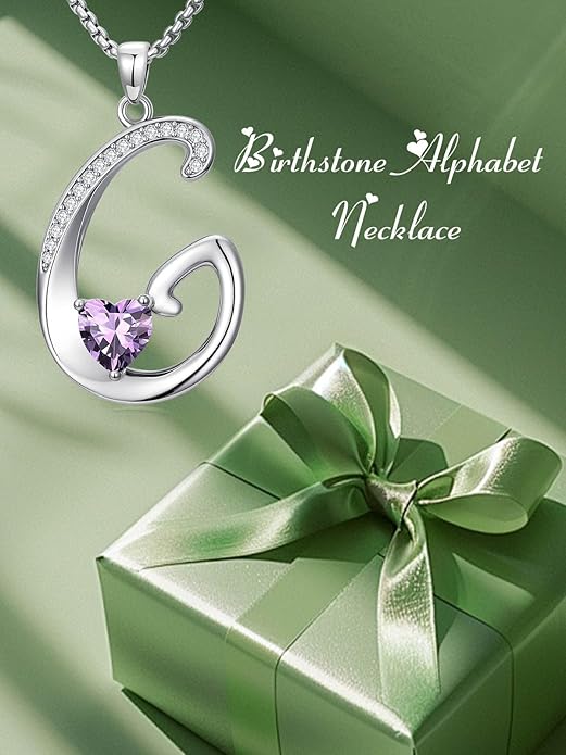 Christmas Gifts for Women Alphabet A to Z Initial Birthstone Pendant Necklaces for Women - 18k White Gold Plated Personalized Name Jewelry Valentine Mothers Day Birthday Gifts for Women Her Girlfriend