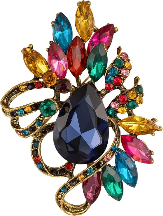 SELOVO Leaf Rhinestone Statement Brooch Pin Dress Jewelry Accessory