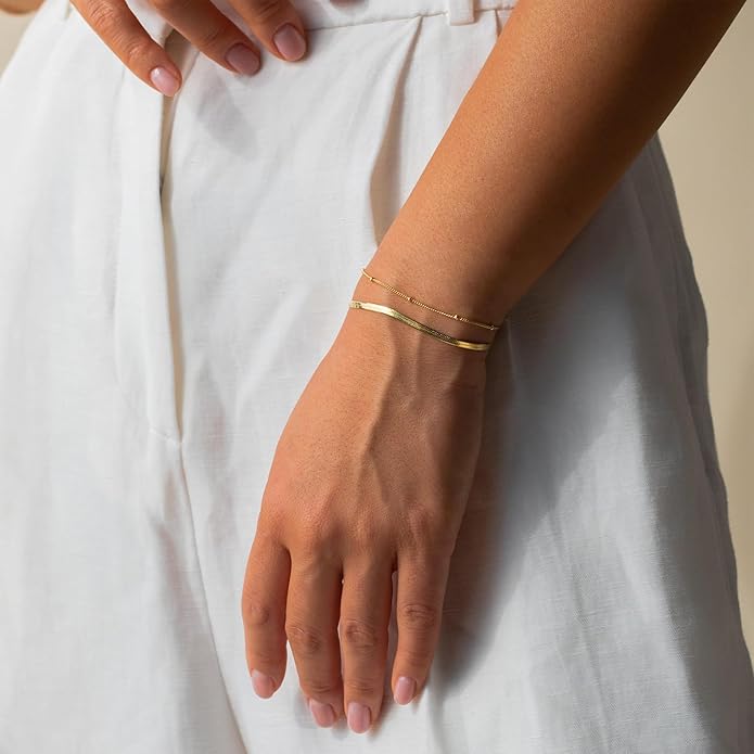 Dainty Gold Bracelets Stack for Women- 14K Gold Plated Bracelet Set Stainless Steel Chain Bracelet Dainty Gold Waterproof Jewelry Sets For Women's Fashion 2025 Trendy