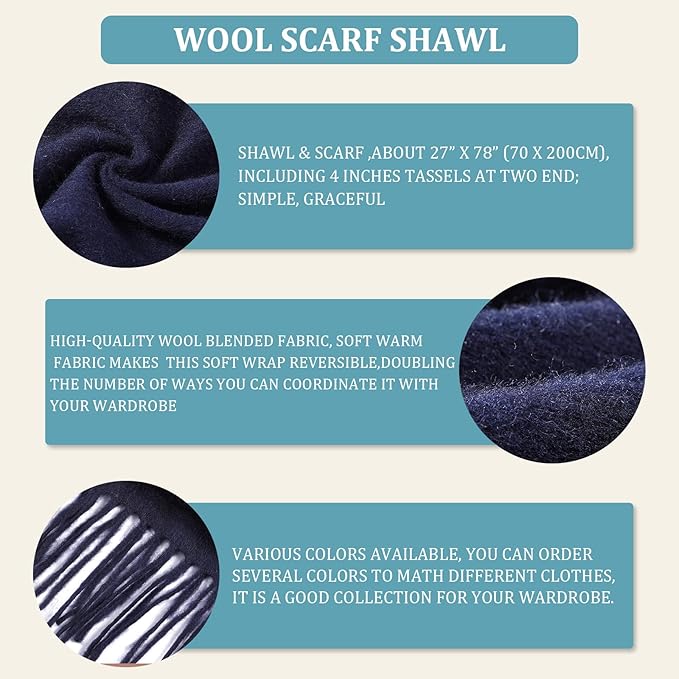 FLEESOFT Winter Wool Scarf Shawl -Thick Oversized Pashmina Shawl Wrap,Soft Warm Winter Scarves,Travel Blanket Scarf for Women