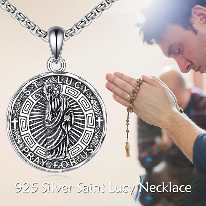 YFN Patron Saint Necklace Sterling Silver Amulet Medal Pendant Religious Protector Jewelry Gifts for Women Men