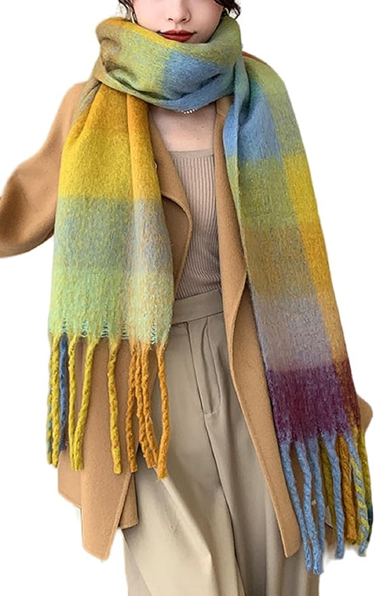 Wander Agio Winter Women Warm Scarf Long Shawl Large Scarves Cold Weather Thick Blanket Scarfs Colorful Plaid