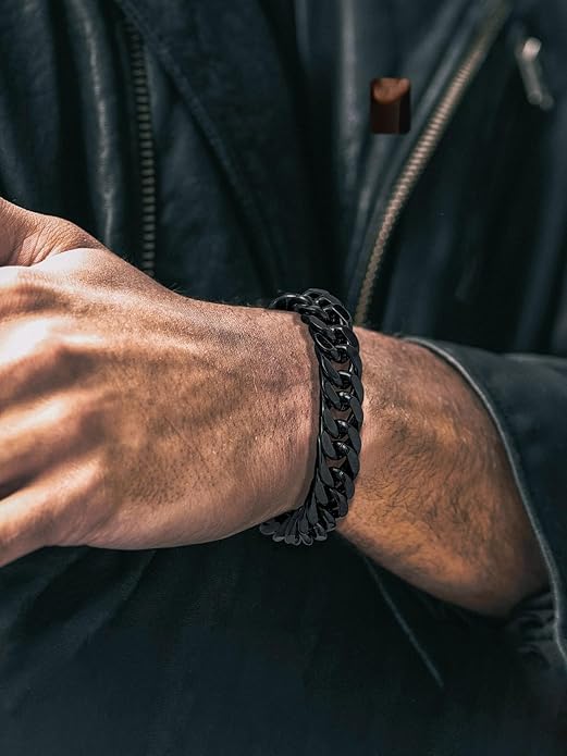 Richsteel Cuban Link Chain Bracelets 8/12/17mm Width Stainless Steel Chain Wrist Bracelets for Men, 7.4/8.2/9 Inch Length Classic Jewelry for Christmas/Valentine's Day/Birthday