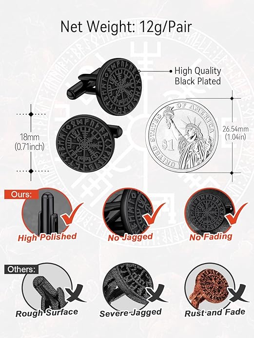 FaithHeart Mens Cufflinks, Norse Viking Tuxedo Shirt Cuff Links, Stainless Steel Cuff Links and Shirt Studs, Gift Box