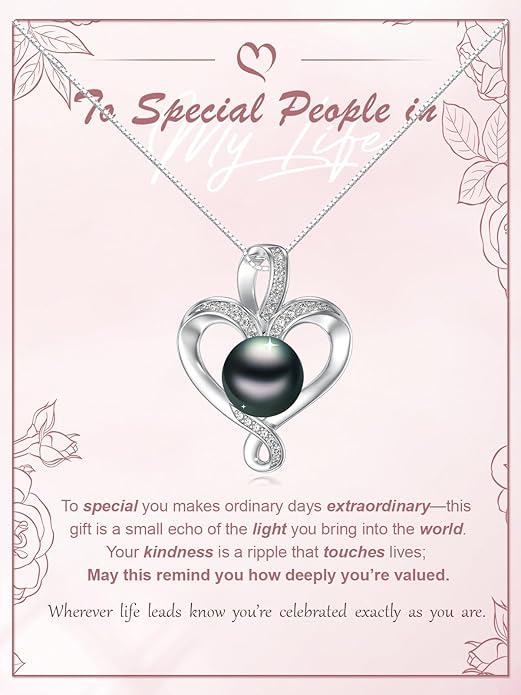 Tahitian Black Pearl Necklace Infinity Gifts for Women Wife Wedding Birthday Anniversary Jewelry Valentines Christmas Day Gifts 925 Sterling Silver