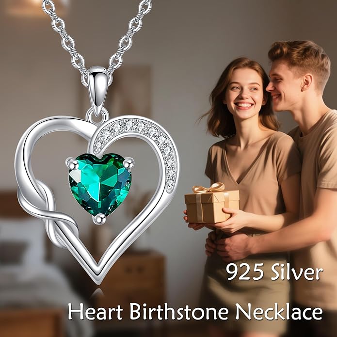 Birthstone Necklace for Women 925 Sterling Silver Infinity Heart Birthstone Pendant Necklace Infinity Heart Jewelry Birthday Holiday Gifts for Her