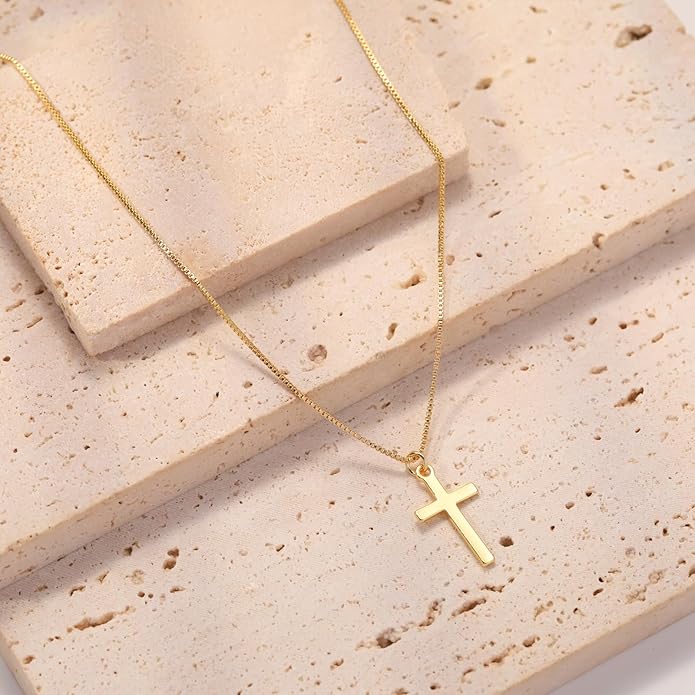 Cross Necklace for Women 14K Gold Silver Plated Dainty Small Cross Pendant Choker Simple Trendy Cute Cross Charm Chain Necklace Easter Basket Stuffers Baptism Religious Faith Jewelry Gift