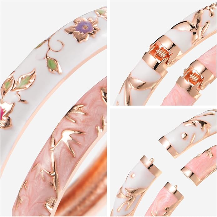 UJOY Cloisonne Bracelet Butterfly Hinge Indian Cuff Bangle Enameled Jewelry Flower Bracelets for Women Gift Box 55A114