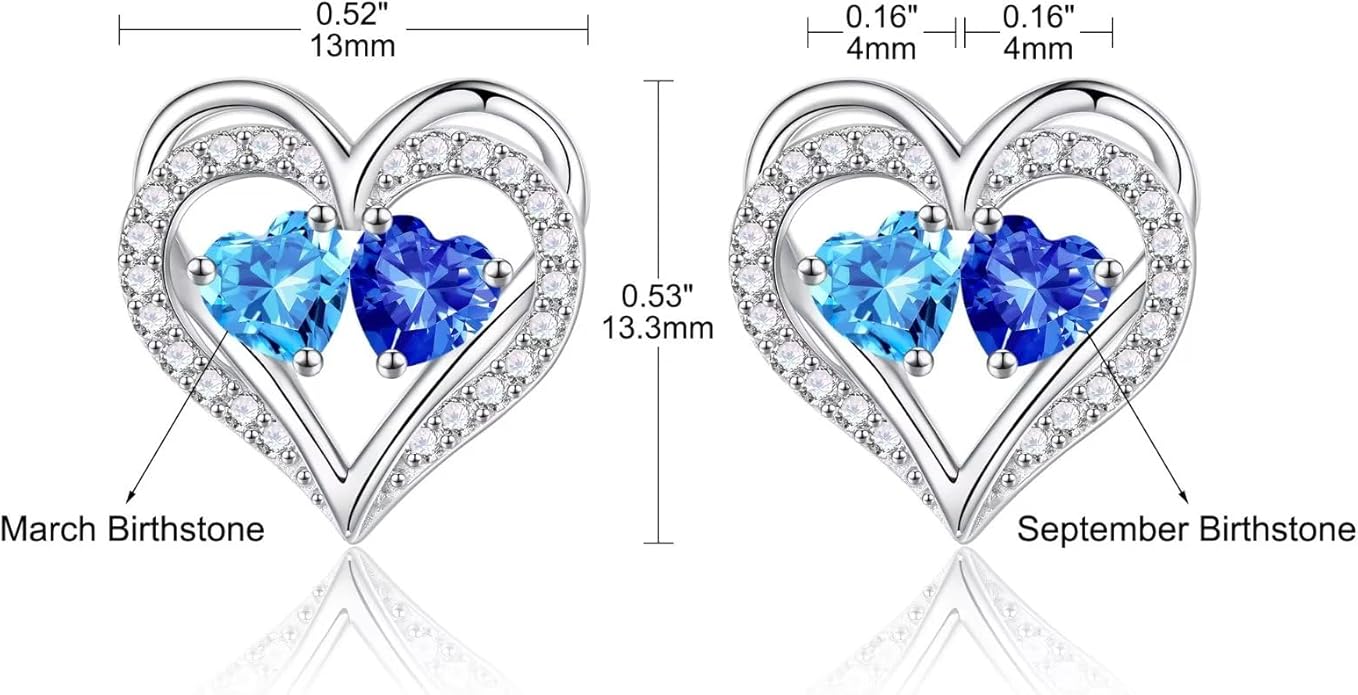 Iefil Birthstone Earrings for Women - 925 Sterling Silver Heart Earrings Anniversary Birthday Gifts for Women Wife Girlfriend Mom