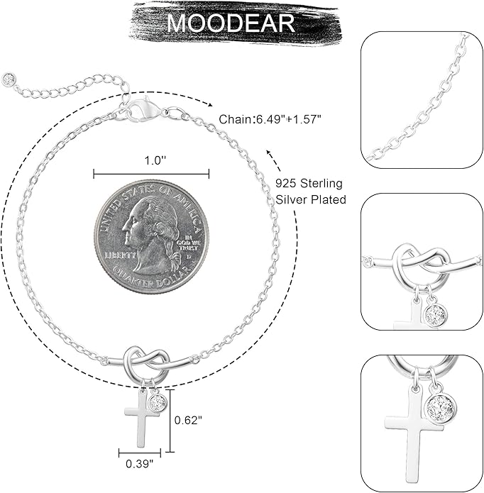 Moodear Christmas Gifts Sotcking Stuffers, Dainty 925 Sterling Silver/14k Gold Plated CZ Cross Bracelet Layered Snake Pearl Chain Knot Bracelets for Women Trendy Religious Christian Jewelry