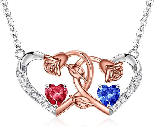 Iefil Chrismas Gifts for Wife - 925 Sterling Silver Rose Birthstone Necklace, Stocking Stuffers for Women Wife Girlfriend Mom