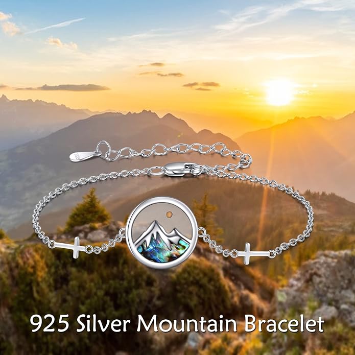 AOBOCO Mustard Seed Bracelet S925 Sterling Silver Mountain Cross Bracelets Christmas Christian Faith Jewelry Mothers Day Birthday Gifts for Mom