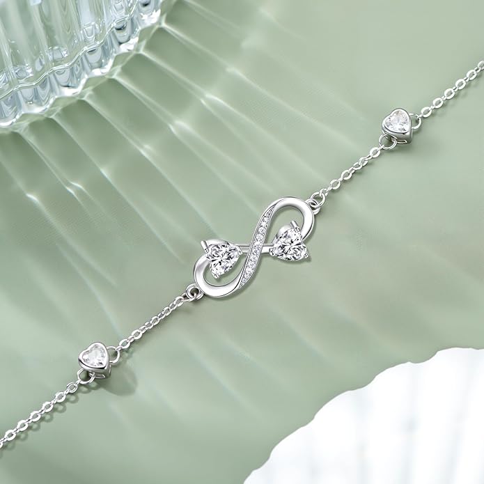 Dorunmo Infinity Bracelet Mom Bracelet 925 Sterling Silver 14K Gold Plated Infinity Heart Anklet for Women Christmas Jewelry Gifts for Wife Mom Daughter