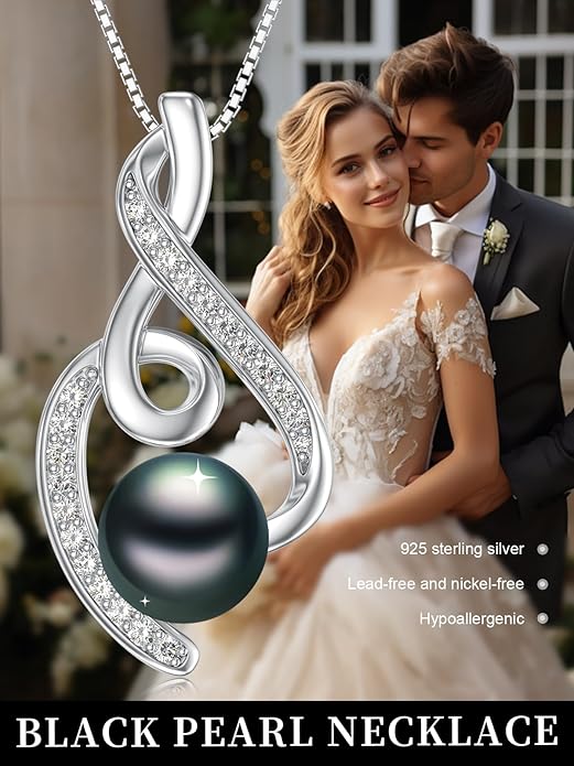 Tahitian Black Pearl Necklace Infinity Gifts for Women Wife Wedding Birthday Anniversary Jewelry Valentines Christmas Day Gifts 925 Sterling Silver