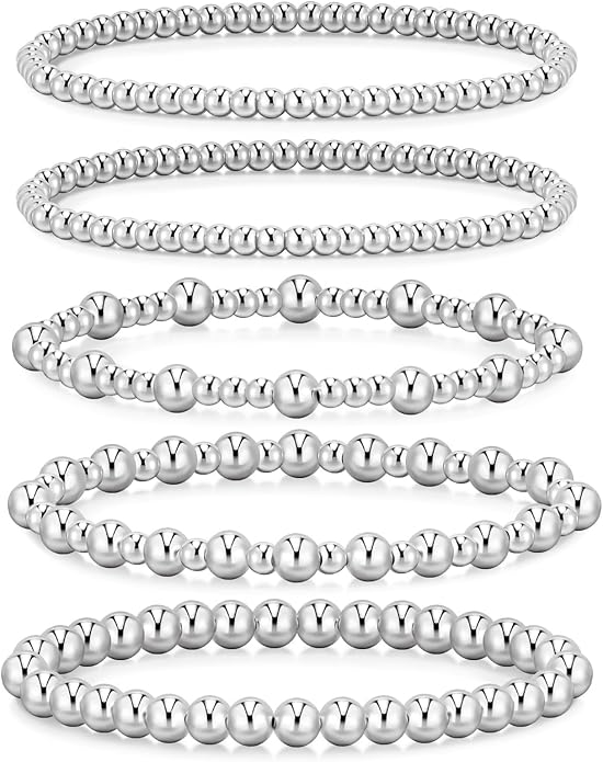adoyi Gold Bracelets for Women Waterproof, 14K Gold Plated Beaded Strand Bead Ball Bracelets stack Adjustable Jewelry Set for Gifts