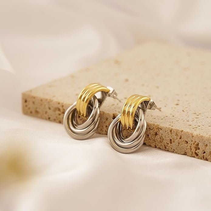 NIXMAX Chunky Small Knot Earrings Gold Silver Geometric Earrings for Women Dainty Gold and Silver Plated Dangle Drop Earrings Hypoallergenic and Lightweight Fashion Trendy Jewelry Gifts