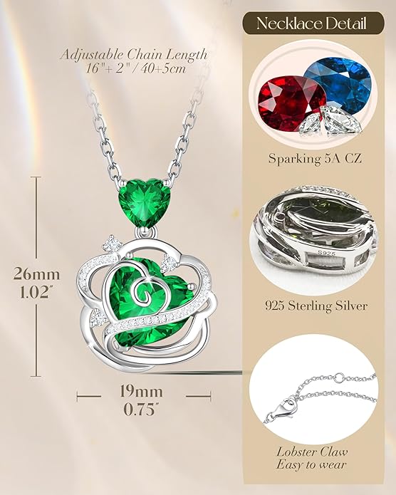 FANCIME Thornless Pulse Birthstone Necklace for Women Sterling Silver Rose Pendant Fine Jewelry Gemstone Birthday Valentines Day Gifts for Wife Her