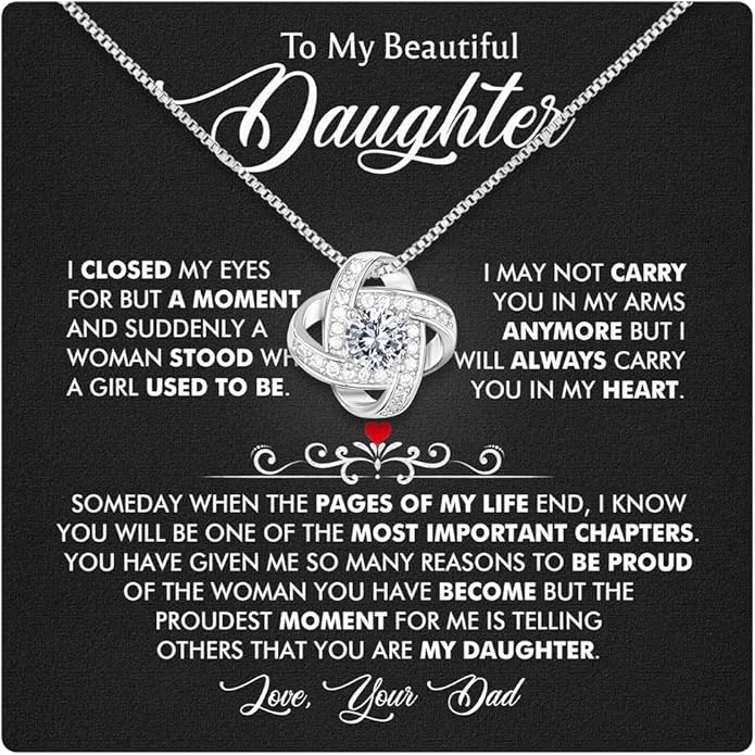 Larvincy To My Daughter Necklace From Dad With Heartfelt Message & Elegant Box, Gifts For Daughter From Father, Beautiful Jewelry Gift From Love Daddy On Graduation, Birthday, Wedding, Christmas