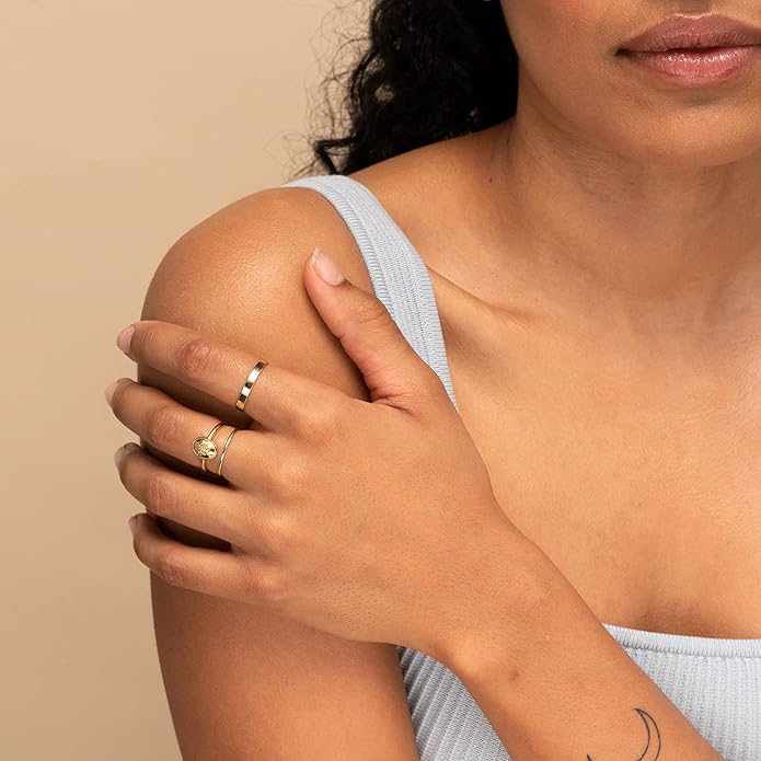 NOKMIT 3mm 14K Gold Filled Rings for Women Dainty Gold Stacking Stackable Band Thin Gold Thumb Pinky Finger Ring Non Tarnish Comfort Fit Size 4 to 11